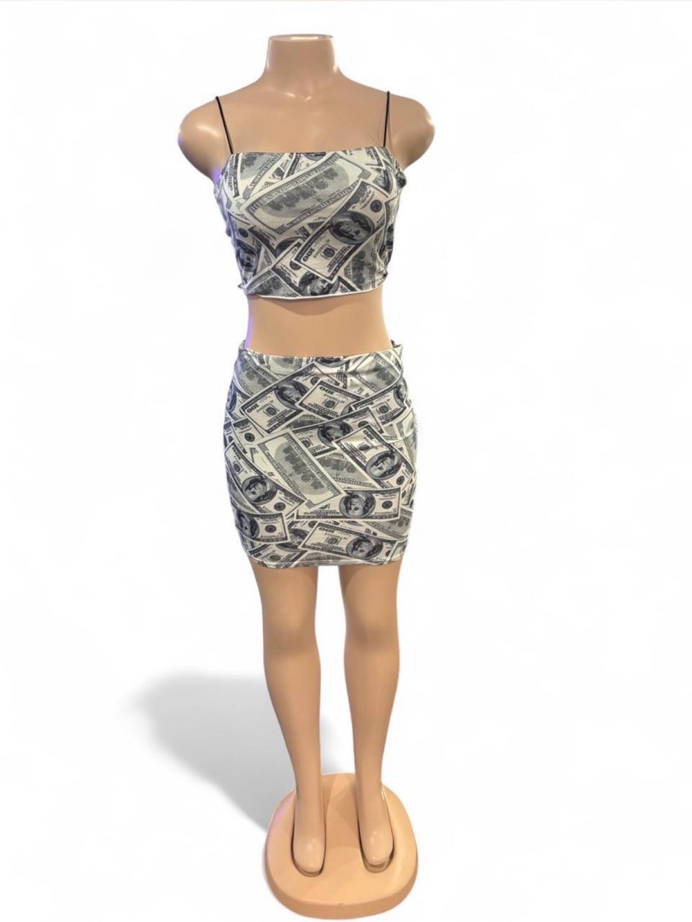 Windsor Money Print Mini Skirt in White and Gray
